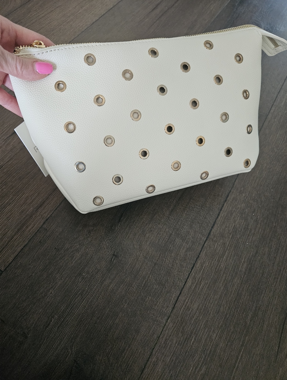 NWT Rachel Zoe Cream Cosmetic Pouch with Gold Grommets - Picture 2 of 8